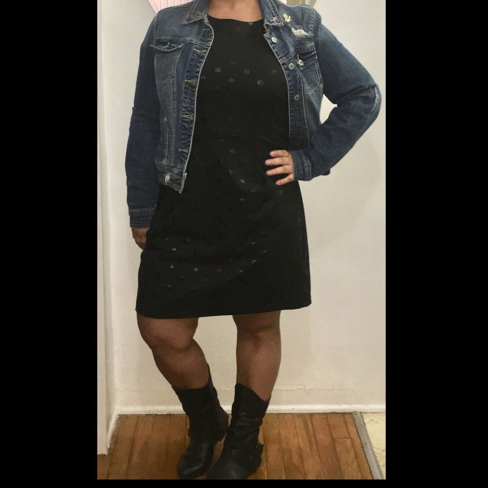 Black on black polka dot dress